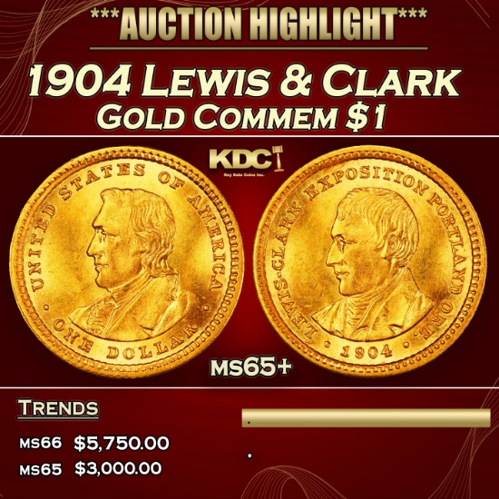 1904 Lewis & Clark Gold Commem Dollar 1 ms65+ SEGS