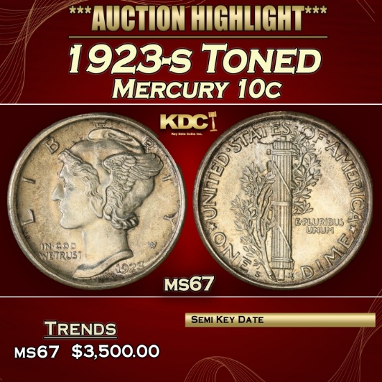 1923-s Mercury Dime Toned 10c ms67 SEGS