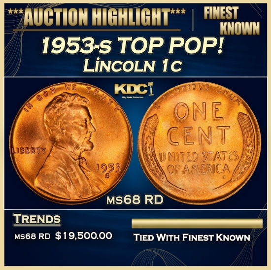 1953-s Lincoln Cent TOP POP! 1c ms68 RD SEGS