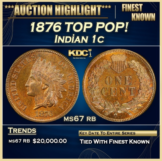 1876 Indian Cent TOP POP! 1c ms67 rb SEGS
