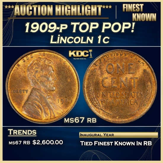 1909-p Lincoln Cent TOP POP! 1c ms67 rb SEGS