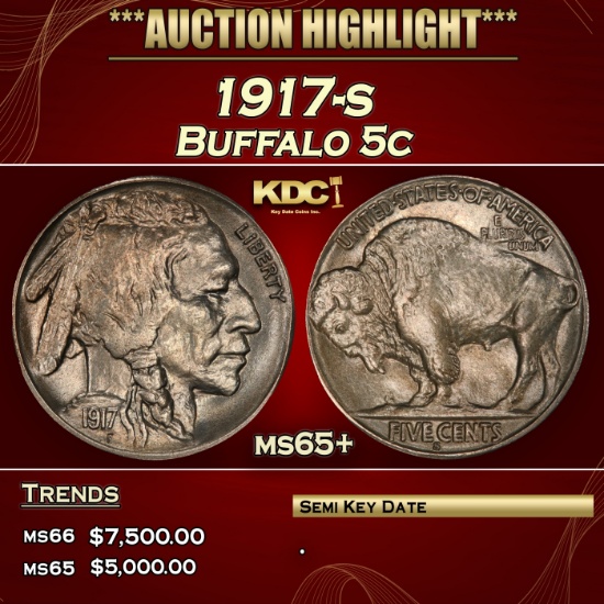 1917-s Buffalo Nickel 5c ms65+ SEGS