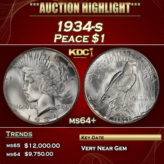 1934-s Peace Dollar $1 ms64+ USCG
