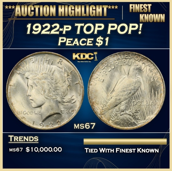 1922-p Peace Dollar TOP POP! $1 ms67 SEGS