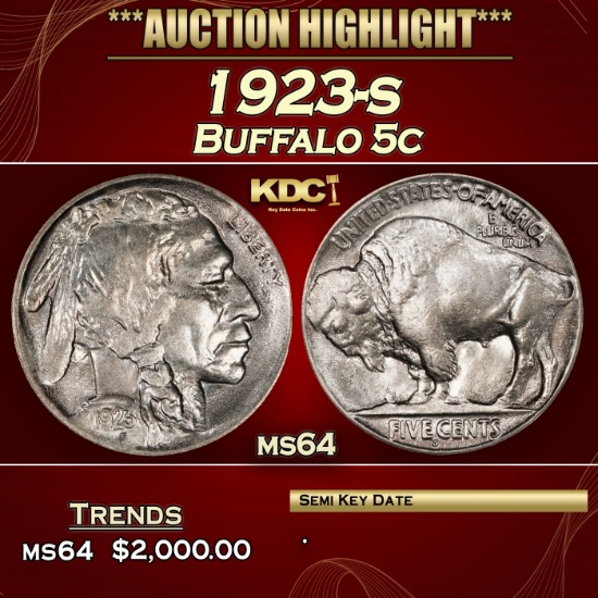 1923-s Buffalo Nickel 5c ms64 SEGS