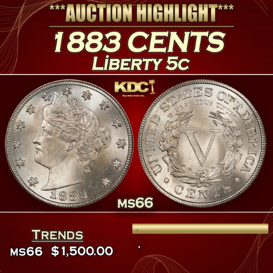 1883 CENTS Liberty Nickel 5c ms66 SEGS