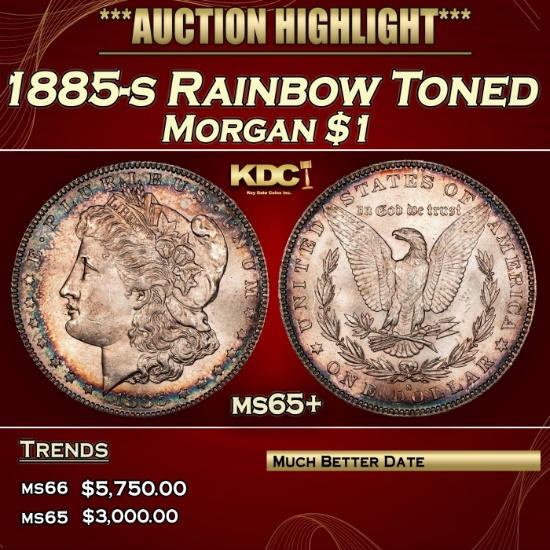 1885-s Morgan Dollar Rainbow Toned $1 ms65+ SEGS