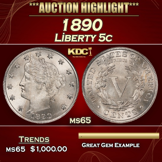1890 Liberty Nickel 5c ms65 SEGS