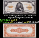 1922 $50 Large Size Gold Certificate Grades Select AU Signatures Speelman/White