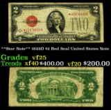 **Star Note** 1928D $2 Red Seal United States Note Grades vf+