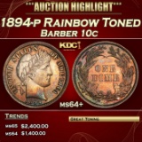 1894-p Barber Dime Rainbow Toned 10c ms64+ SEGS