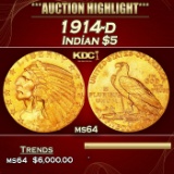 1914-d Gold Indian Half Eagle $5 ms64 USCG