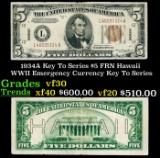 1934A $5 FRN Hawaii WWII Emergency Currency Key To Series Key To Series Grades vf++