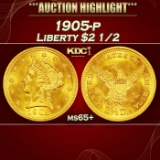 1905-p Gold Liberty Quarter Eagle $2 1/2 ms65+ SEGS
