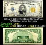 1934A $5 Silver Certificate North Africa WWII Emergency Currency Grades vf+