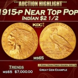 1915-p Gold Indian Quarter Eagle Near Top Pop! $2 1/2 ms65 SEGS