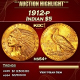 1912-p Gold Indian Half Eagle $5 ms64+ USCG