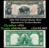 1901 $10 United States Note Grades vf+ Signatures Teehee/Burke