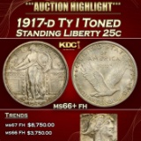 1917-d Ty I Standing Liberty Quarter Toned 25c ms66+ fh SEGS