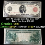 1914 $5 Large Size Red Seal FRN Rare Red Seal Grades vf+ FR-833