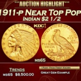 1911-p Gold Indian Quarter Eagle Near Top Pop! $2 1/2 ms65 SEGS