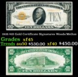 1928 $10 Gold Certificate Signatures Woods/Mellon Grades xf+