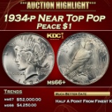 1934-p Peace Dollar Near Top Pop $1 ms66+ SEGS