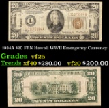 1934A $20 FRN Hawaii WWII Emergency Currency Grades vf+