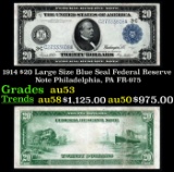 1914 $20 Large Size Blue Seal Federal Resrve Note Philadelphia, PA Grades Select AU FR-975