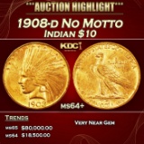 1908-d No Motto Gold Indian Eagle $10 ms64+ SEGS