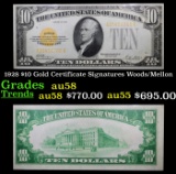 1928 $10 Gold Certificate Signatures Woods/Mellon Grades Choice AU/BU Slider