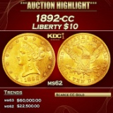 1892-cc Gold Liberty Eagle $10 ms62 USCG