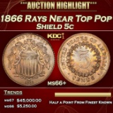 1866 Rays Shield Nickel Near Top Pop 5c ms66+ SEGS