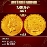 1855-p Gold Dollar $1 ms62 USCG