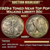 1929-s Walking Liberty Half Dollar Toned Near Top Pop 50c ms66+ SEGS