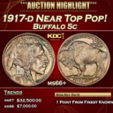 1917-d Buffalo Nickel Near Top Pop! 5c ms66+ SEGS