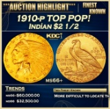 1910-p Gold Indian Quarter Eagle TOP POP! $2 1/2 ms66+ USCG