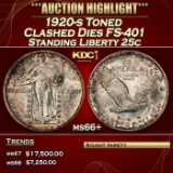 1920-s Standing Liberty Quarter Toned Clashed Dies FS-401 25c ms66+ SEGS