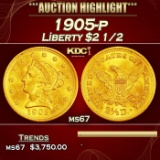 1905-p Gold Liberty Quarter Eagle $2 1/2 ms67 SEGS
