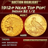 1912-p Gold Indian Quarter Eagle Near Top Pop! $2 1/2 ms66 USCG