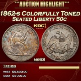 1862-s Seated Half Dollar Colorfully Toned 50c ms63 USCG