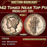 1942 Proof Mercury Dime Toned Near Top Pop 10c pr68+ SEGS
