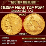 1928-p Gold Indian Quarter Eagle Near Top Pop! $2 1/2 ms65+ SEGS
