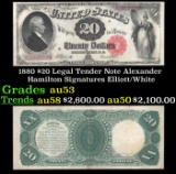 1880 $20 Legal Tender Note Alexander Hamilton Grades Select AU Signatures Elliott/White