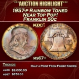 1957-p Franklin Half Dollar Rainbow Toned Near Top Pop! 50c ms67+ SEGS