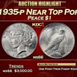 1935-p Peace Dollar Near Top Pop $1 ms66 SEGS