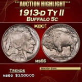 1913-d Ty II Buffalo Nickel 5c ms66 SEGS