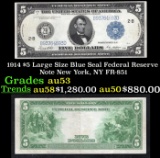 1914 $5 Large Size Blue Seal Federal Reserve Note New York, NY Grades Select AU FR-851