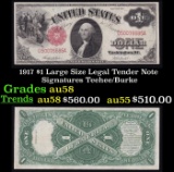 1917 $1 Large Size Legal Tender Note Grades Choice AU/BU Slider Signatures Teehee/Burke