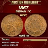 1867 Indian Cent 1c Grades ms66 rb